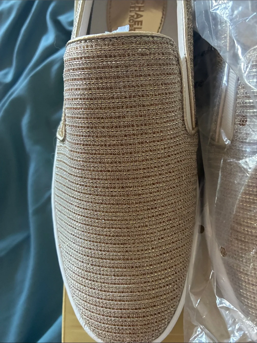 Michael Kors Keaton Metallic Woven Slip-On Loafers in Gold